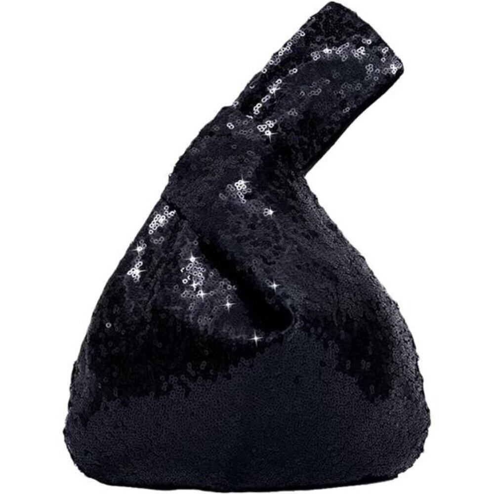Black Sequin Evening Wristlet Bag Glitter Clutch Purse Sparkly Pouch for Women